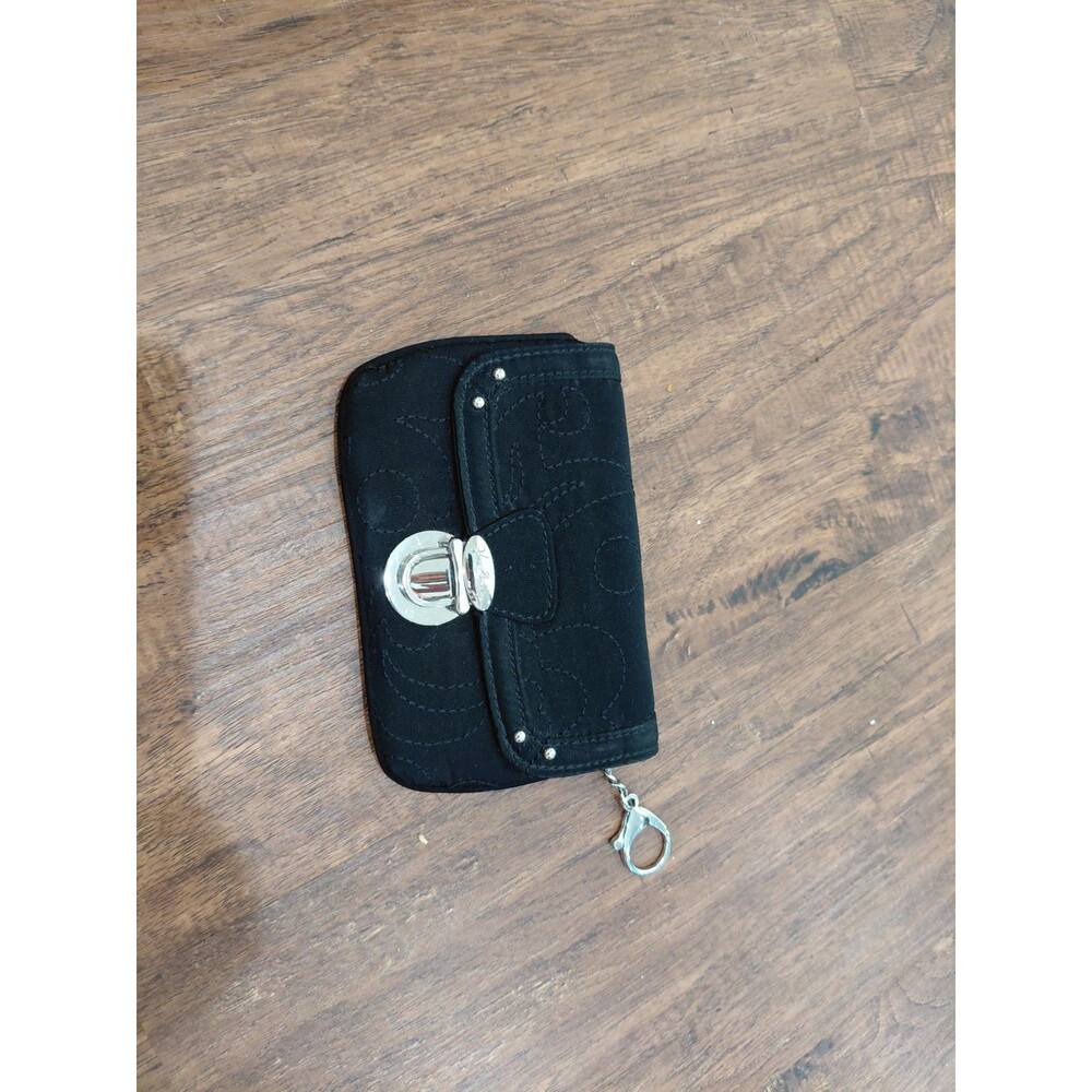 Vera Bradley Flap Id Wallet In Black Microfiber With Key Chain - Picture 3 of 5